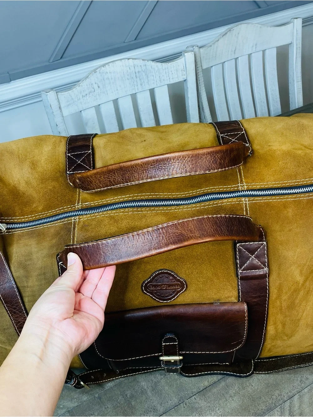VTG Geno D'Lucca Large Suede Leather Duffle Bag Travel Weekender Luggage Brown